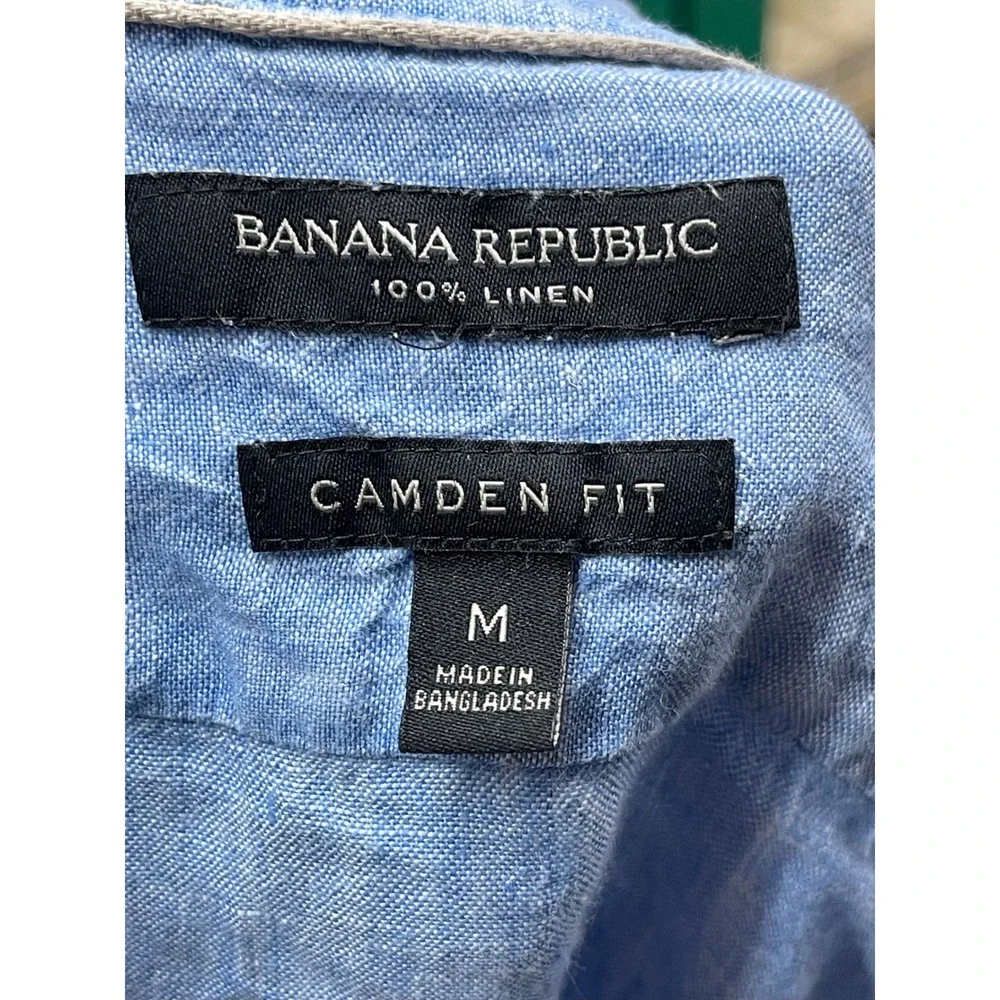 Banana Republic Mens Camden Fit 100% Linen Button Down Shirt Blue M Long Slv